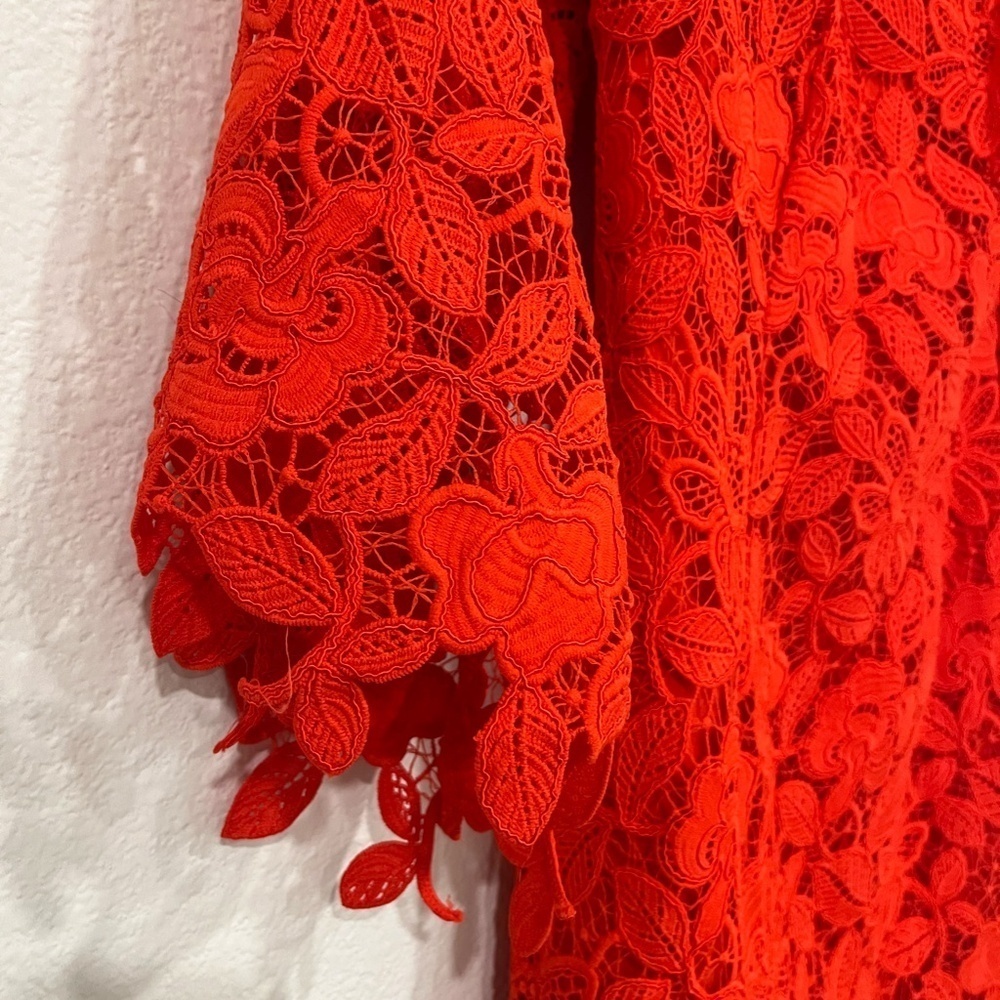 NWT FREE PEOPLE | Dusk Off The Shoulder Lace Dress in Fiesta Red | Size 8 - Picture 6 of 11